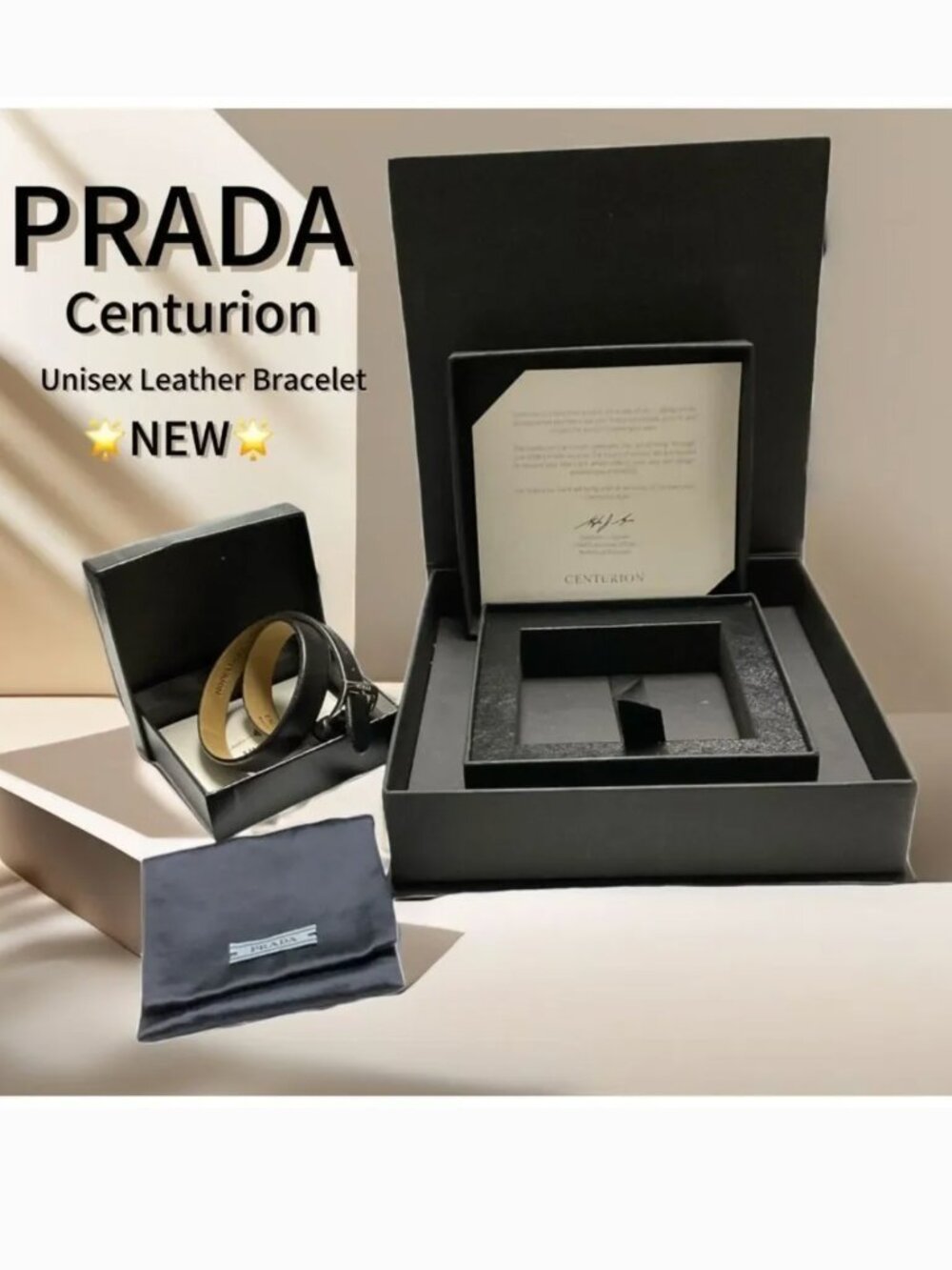 PRADA x American Express NEW Centurion Black Leather Bracelet W/ 3 Boxes